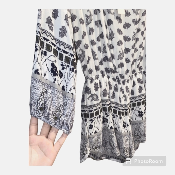 Fraiche by J size L Paisley Printed long sleeve Romper Boho Summer Beach - Picture 3 of 3